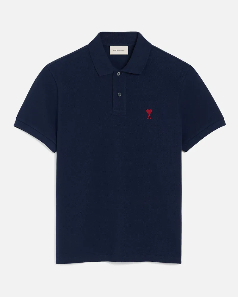 AMI Paris Ami de Coeur Poloshirt aus blauem Baumwollstoff Blau Unisex Nachtblau
