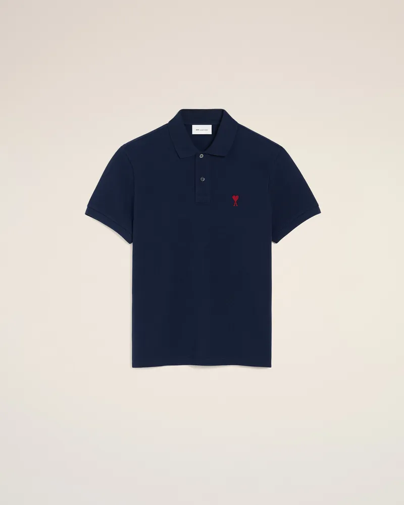 AMI Paris Ami de Coeur Poloshirt aus blauem Baumwollstoff Blau Unisex Nachtblau