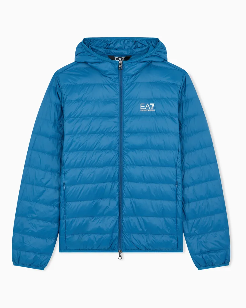 EA7 Packbare Daunenjacke mit Kapuze von Core Identity Blau