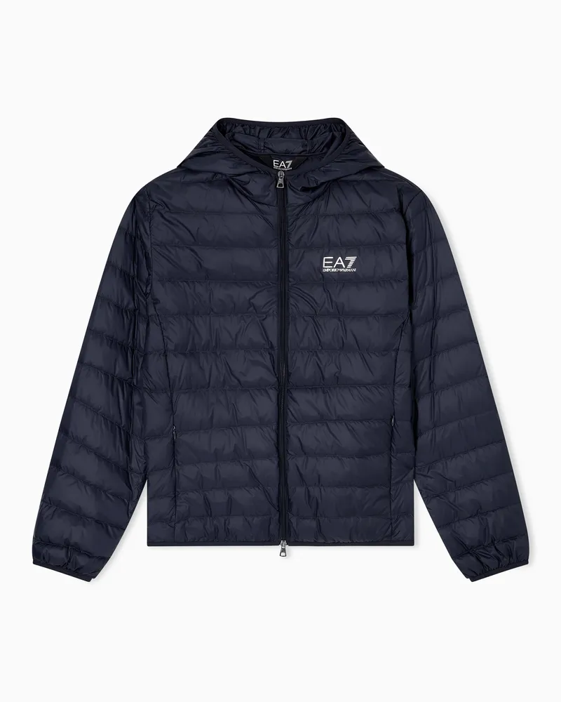 EA7 Core Identity packbare Daunenjacke mit Kapuze Blau