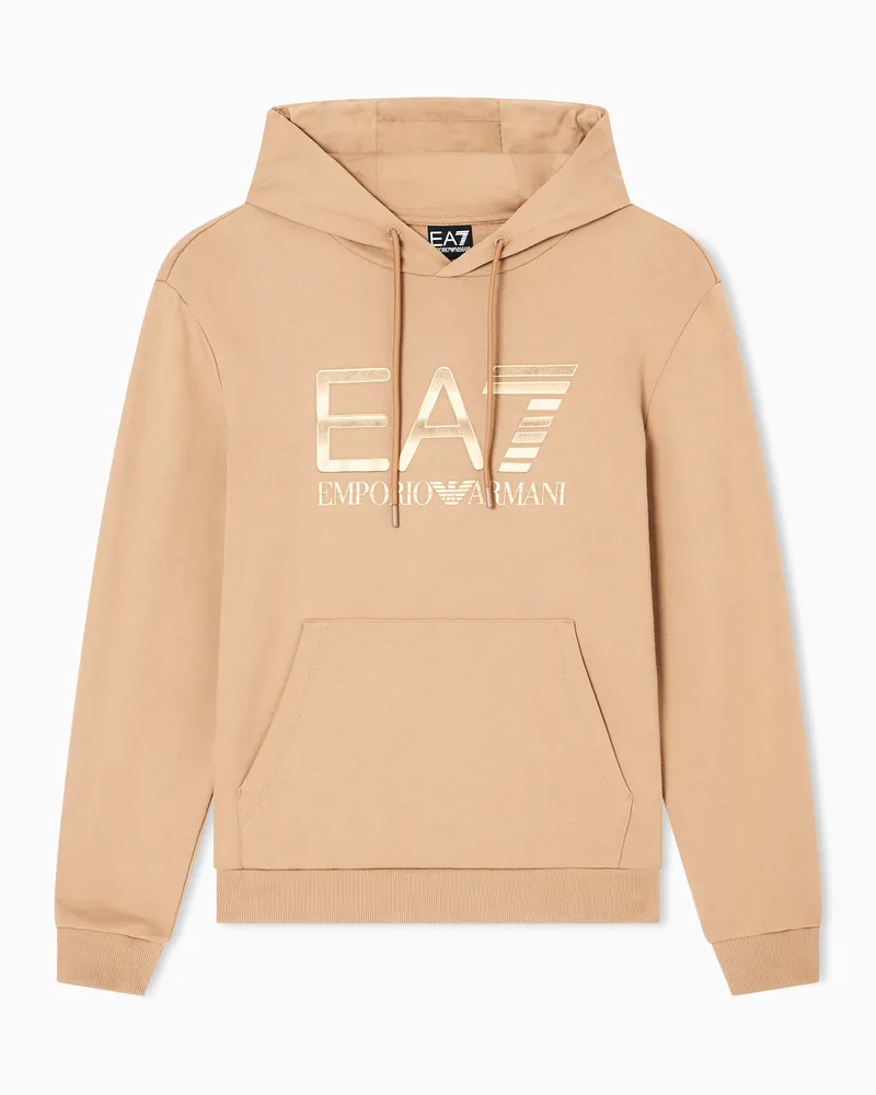 EA7 Logo Series Sweatshirt mit Kapuze und Maxi-Logo, gefertigt aus Baumwollstretch Beige