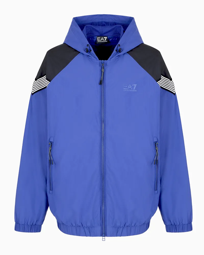 EA7 7 Lines Jacke aus Nylon mit Kapuze und Reißverschluss Blau