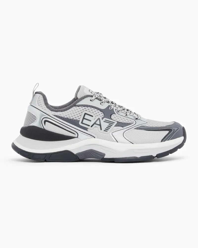 EA7 Sneaker Predator aus Leder und Mesh mit Gummisohle Blau