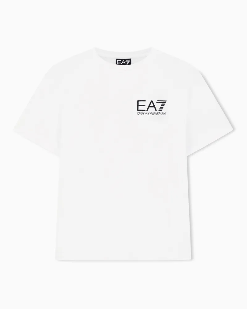 EA7 Logo Series T-Shirt mit Rundhalsausschnitt aus Baumwolle Weiß