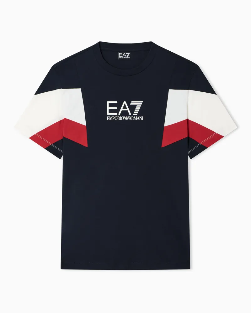 EA7 Summer Block T-Shirt mit Rundhalsausschnitt aus Baumwolljersey Marineblau