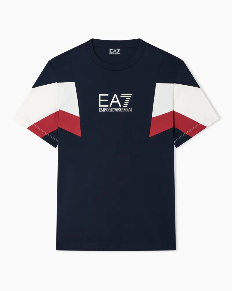 EA7 Summer Block T-Shirt mit Rundhalsausschnitt aus Baumwolljersey Marineblau