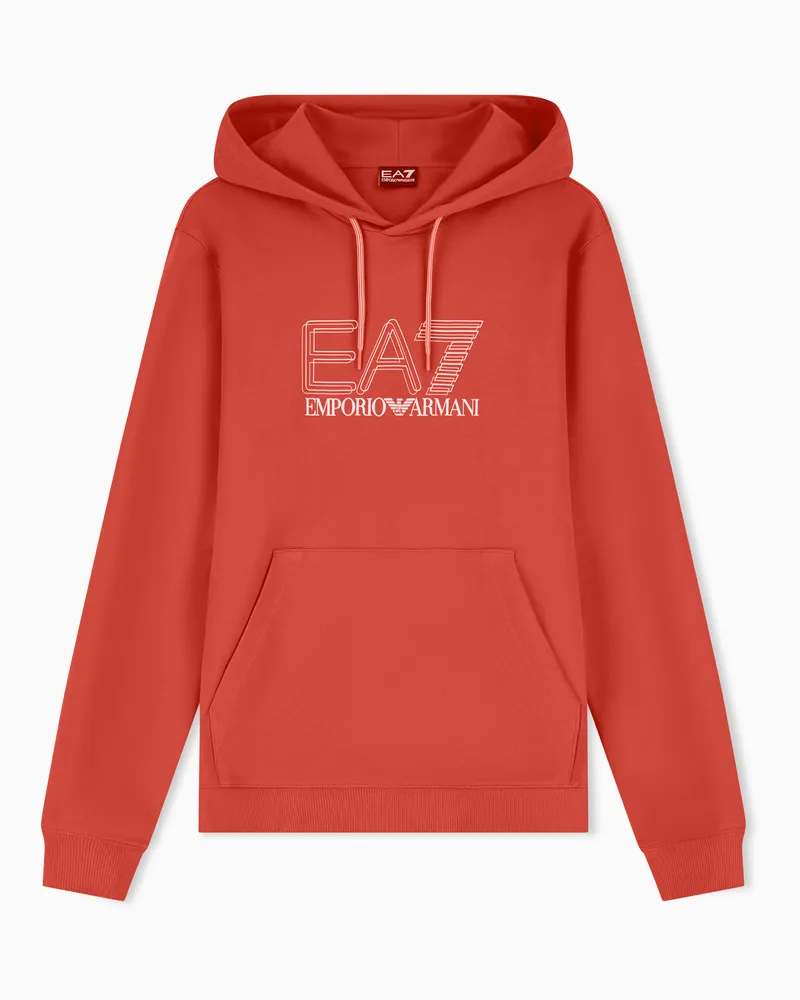 EA7 Sweatshirt aus reiner Baumwolle mit Kapuze Rot