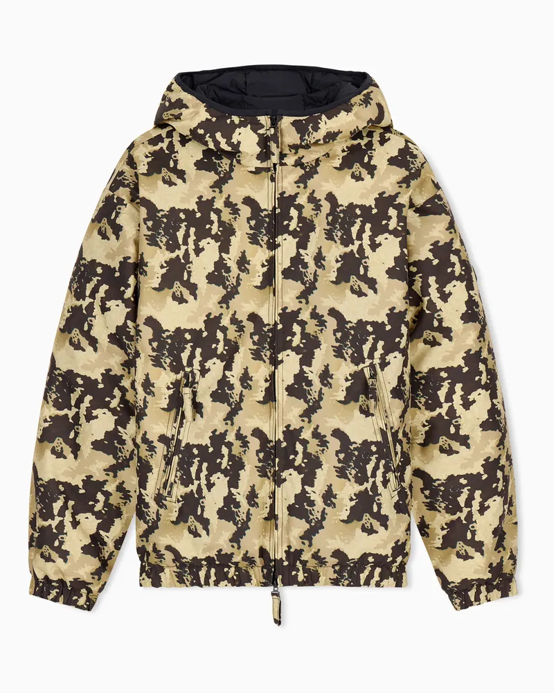 EA7 Wattierte Bomberjacke mit Kapuze und Grafik Braun