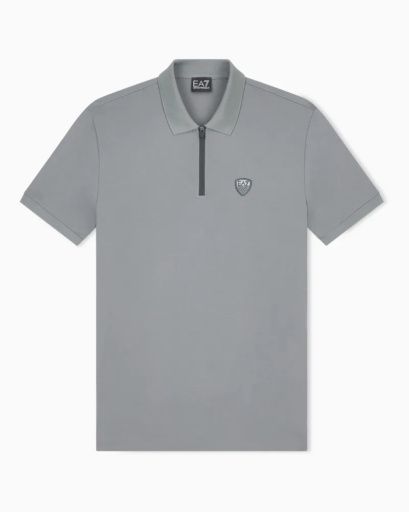 EA7 Poloshirt aus Viskose- und Nylon-Jersey mit Premium Shield Grau