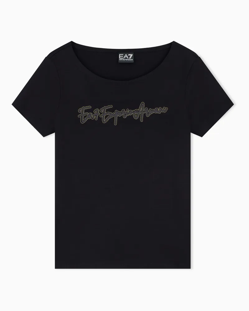 EA7 Schmal geschnittenes T-Shirt Logo Series aus Baumwolljersey Schwarz