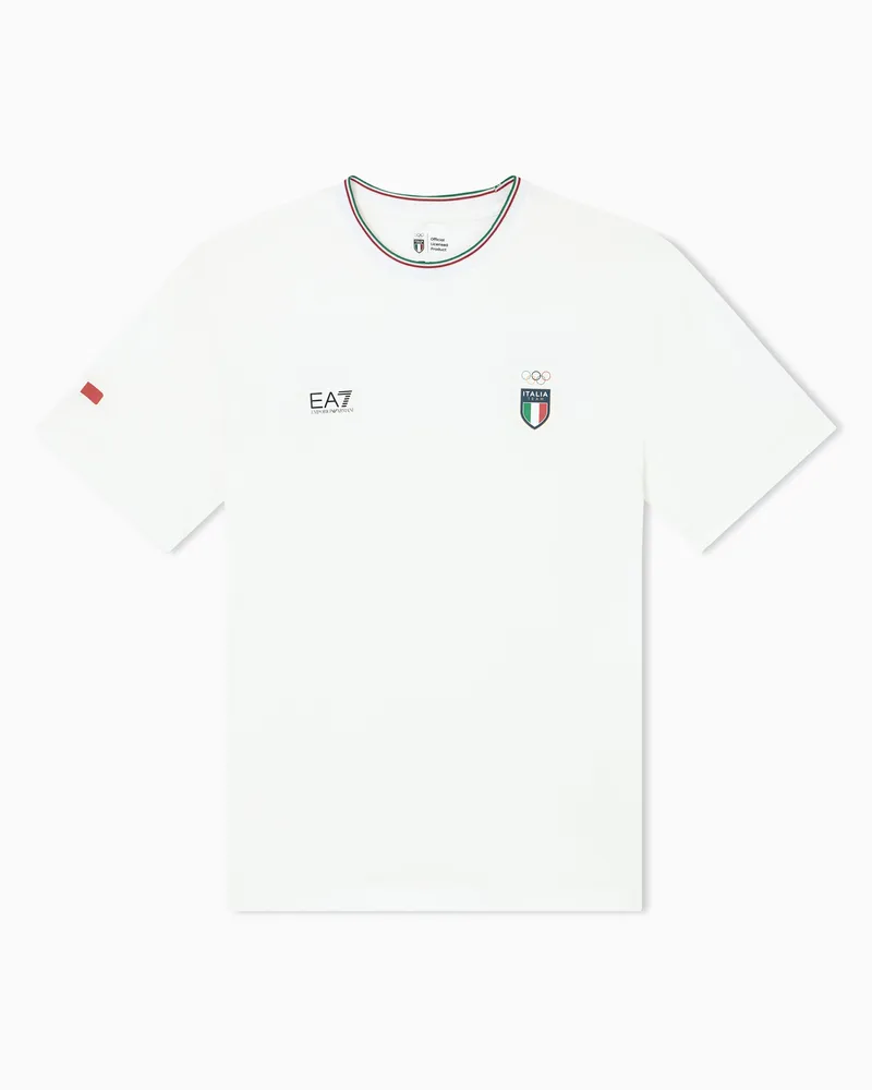 EA7 T-Shirt aus Stretchjersey mit Rundhalsausschnitt und kurzen Ärmeln Weiß