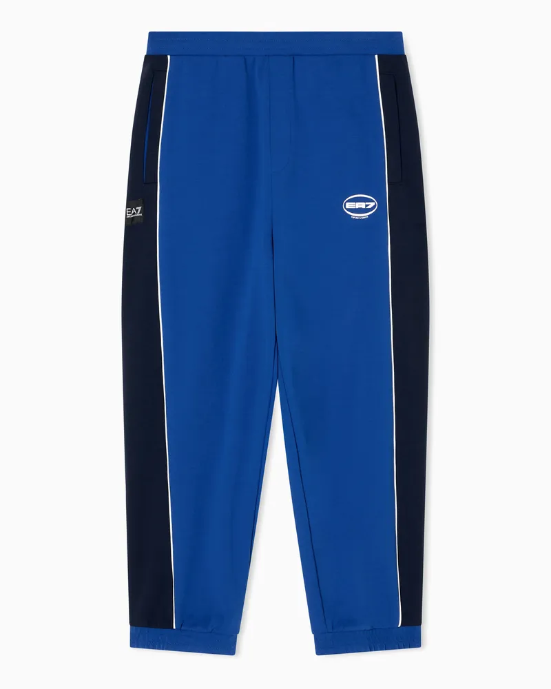 EA7 Logo Series Jogginghose aus elastischem Baumwollmischgewebe Blau