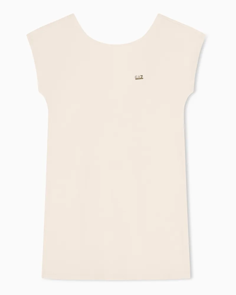 EA7 Kurzes Kleid aus Baumwollstretch-Jersey Beige