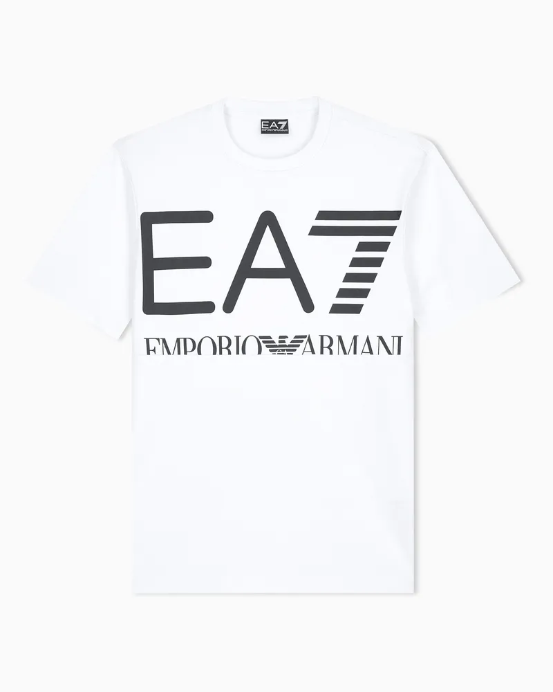 EA7 T-Shirt Logo Series aus Baumwolljersey im Regular Fit Weiß