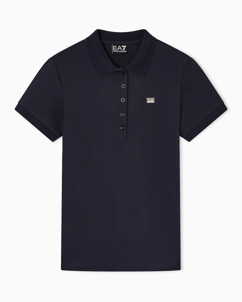 EA7 Core Lady Poloshirt aus Baumwollstretch-Jersey Marineblau