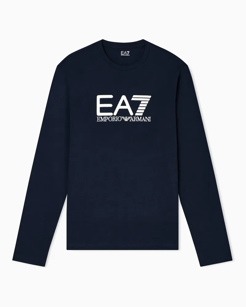 EA7 Visibility Langarmshirt aus Baumwoll-Stretchjersey Blau