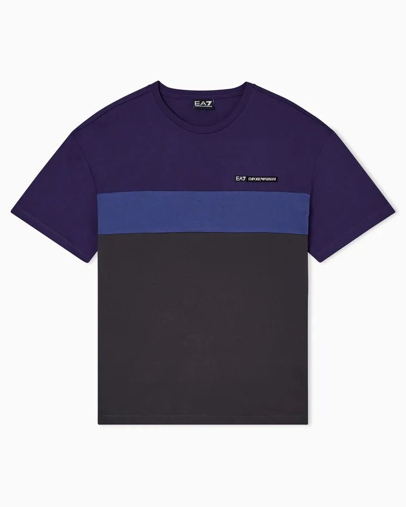 EA7 Athletic Colour Block T-Shirt mit Rundhalsausschnitt aus einer Baumwoll-Mischung Grau