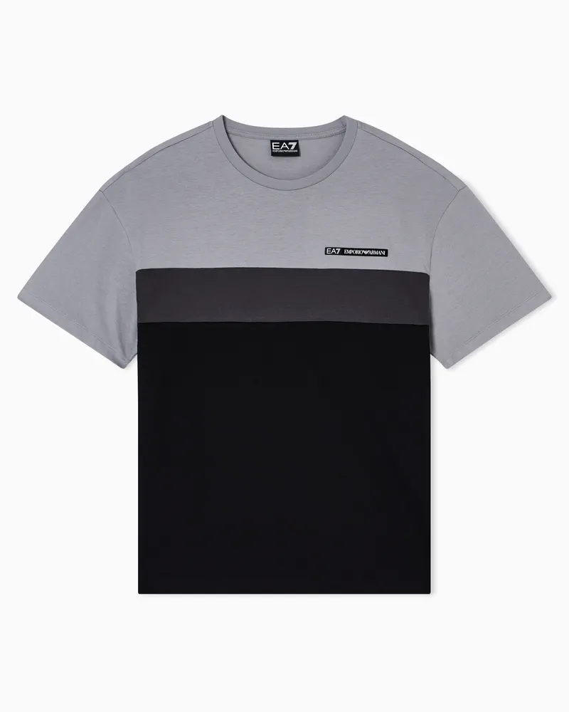 EA7 Athletic Colour Block T-Shirt mit Rundhalsausschnitt aus einer Baumwoll-Mischung Grau