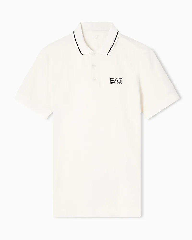 EA7 Core Identity Poloshirt aus Baumwollstretch-Pikee Weiß