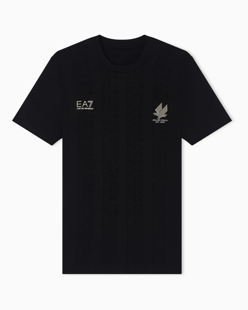 EA7 Soccer T-Shirt aus Jacquard-Funktionsgewebe Schwarz