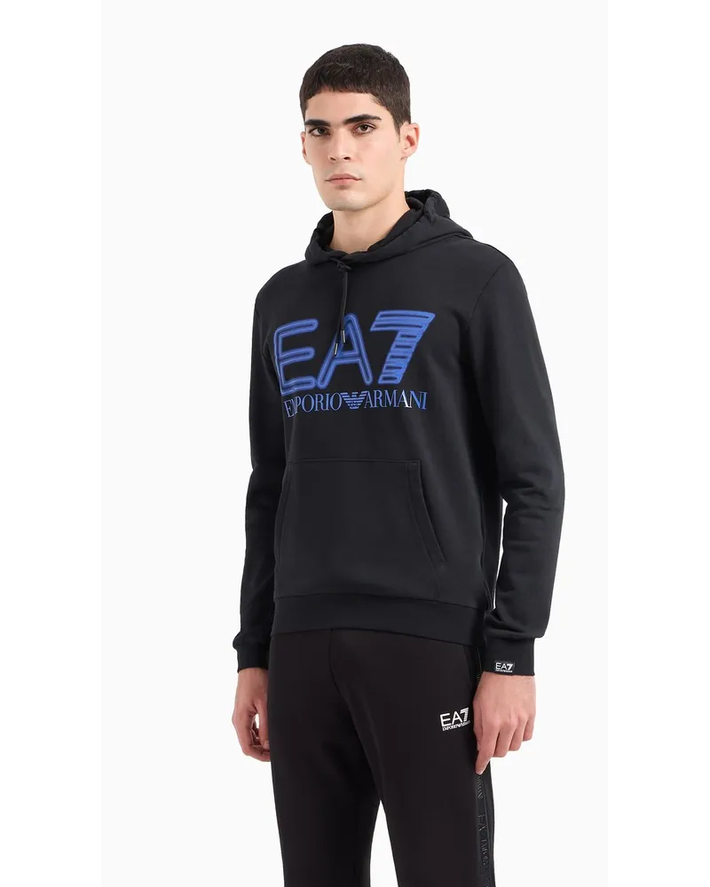 EA7 Logo Series Sweatshirt Aus Baumwolle mit Kapuze Tiefschwarz