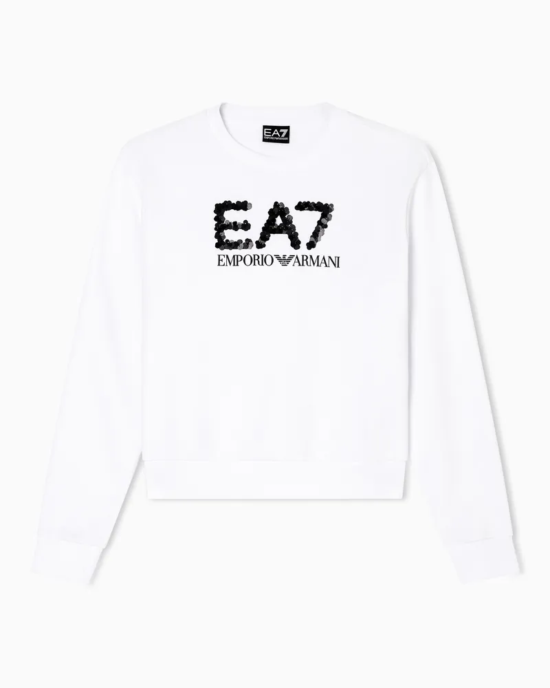 EA7 Sweatshirt mit Rundhalsausschnitt aus einer elastischen Baumwoll-Mischung Weiß