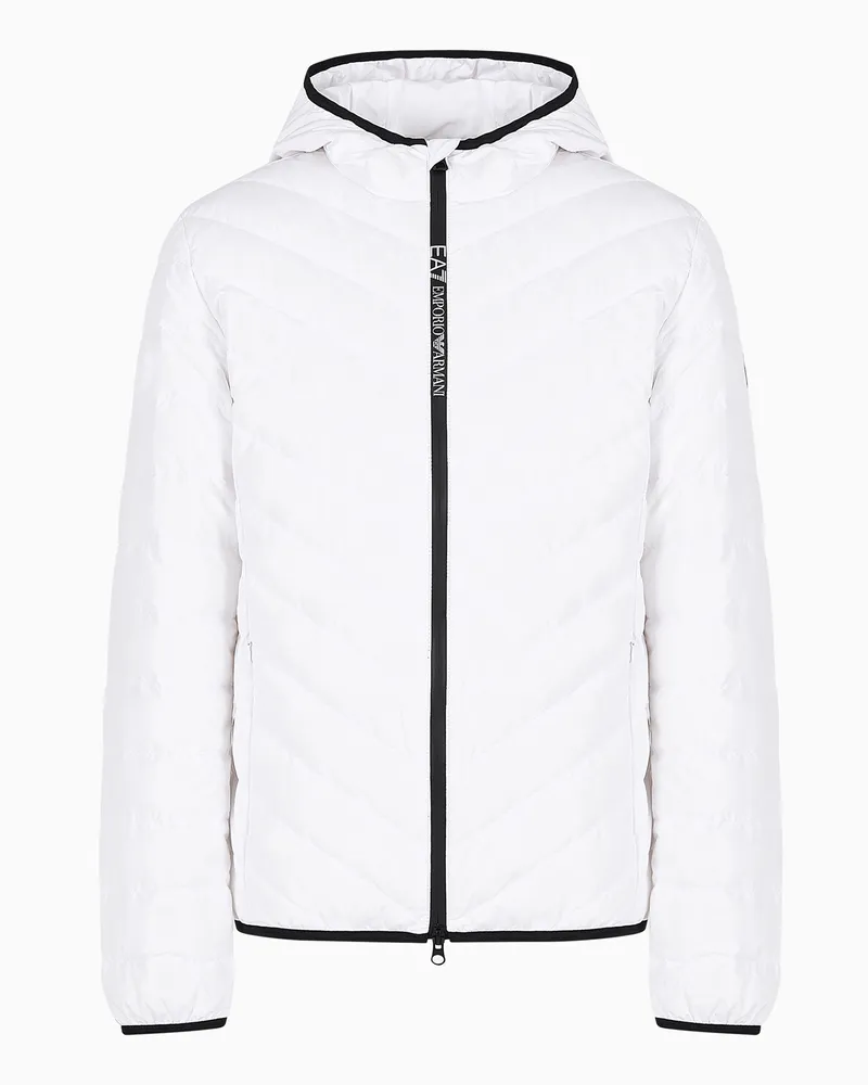 EA7 Premium Shield packbare Daunenjacke mit Kapuze Weiß