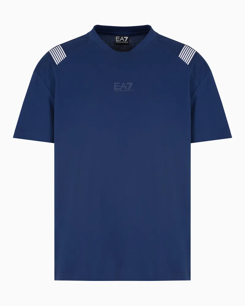 EA7 7 Lines T-Shirt mit Rundhalsausschnitt, gefertigt aus Baumwoll-Jersey Blau