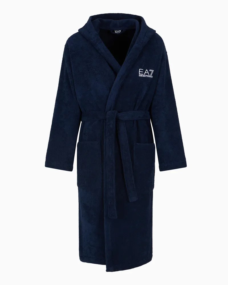 EA7 Bademantel aus Baumwollfrottee Marineblau