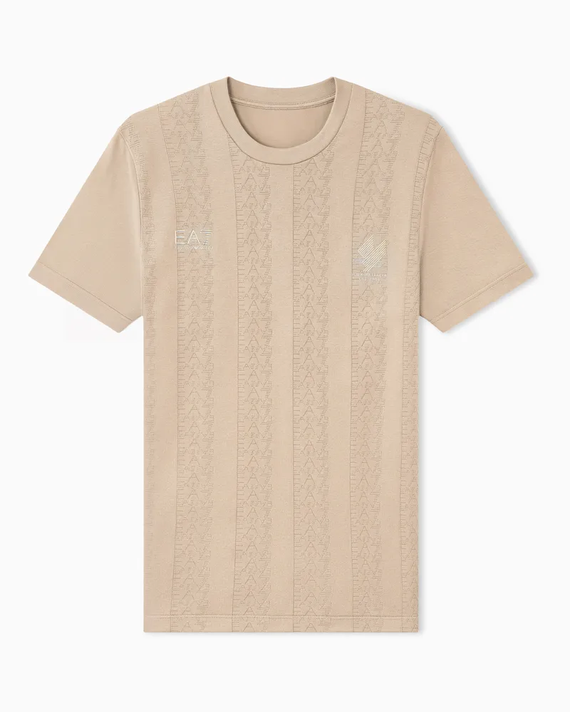 EA7 Soccer T-Shirt aus Jacquard-Funktionsgewebe Beige