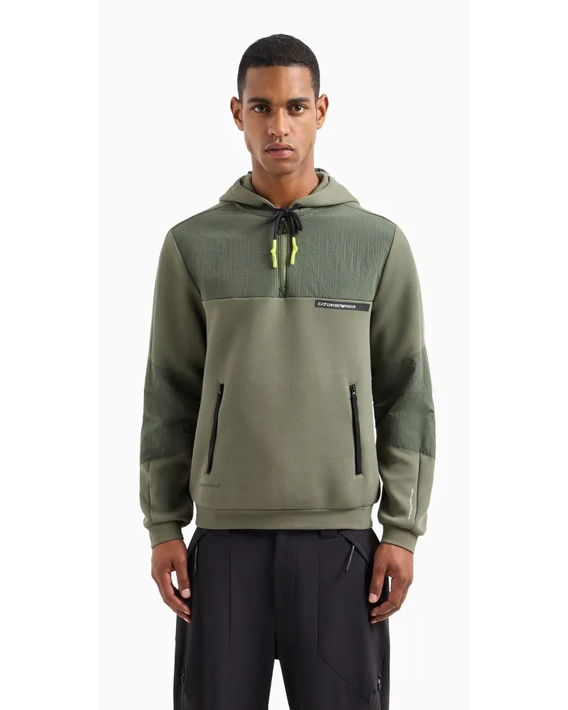 EA7 Athletic Mix Sweatshirt mit Kapuze, Gefertigt Aus Baumwoll-mischung Military-grün