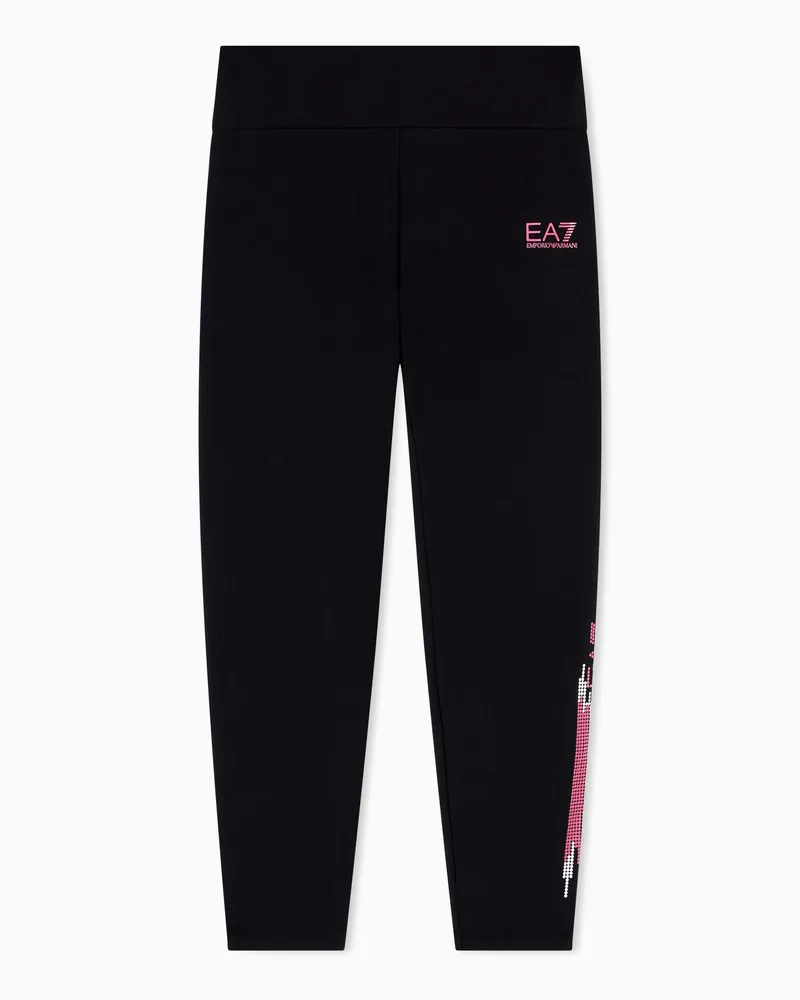 EA7 ASV Logo Series Girl Leggings aus elastischer Bio-Baumwollmischung Schwarz