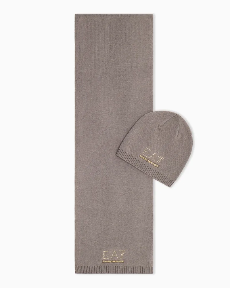 EA7 Strickset Evolution aus Mütze und Schal mit Logodetails Grau