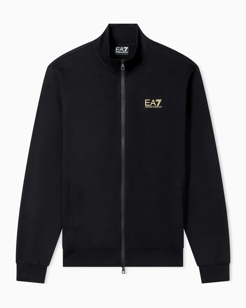 EA7 Core Identity Sweatshirt mit Reißverschluss aus Baumwolle Schwarz