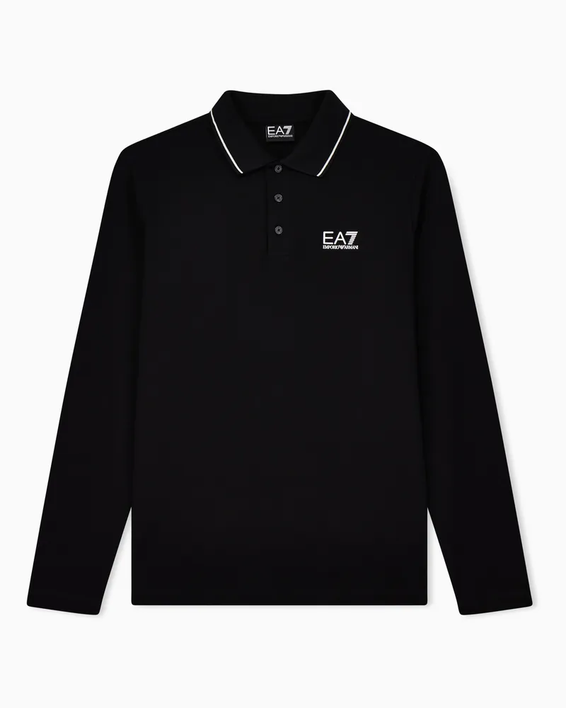 EA7 Core Identity Poloshirt mit langen Ärmeln aus Baumwollstretch Schwarz