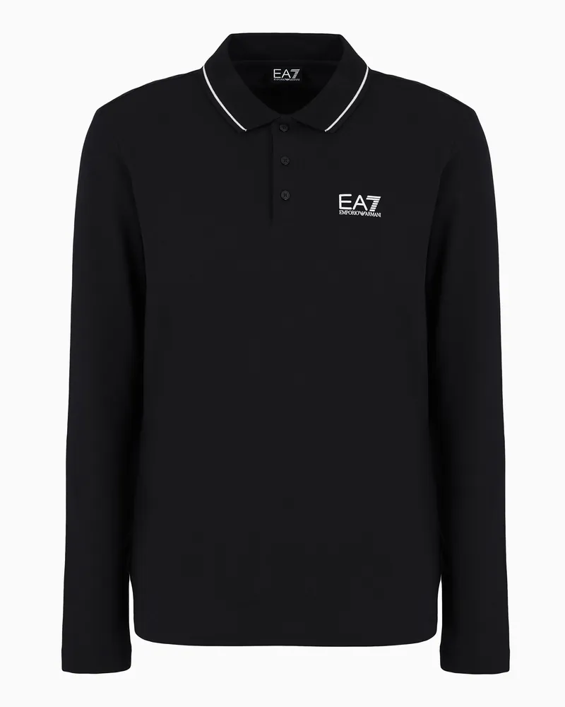 EA7 Core Identity Poloshirt mit langen Ärmeln aus Baumwollstretch Schwarz