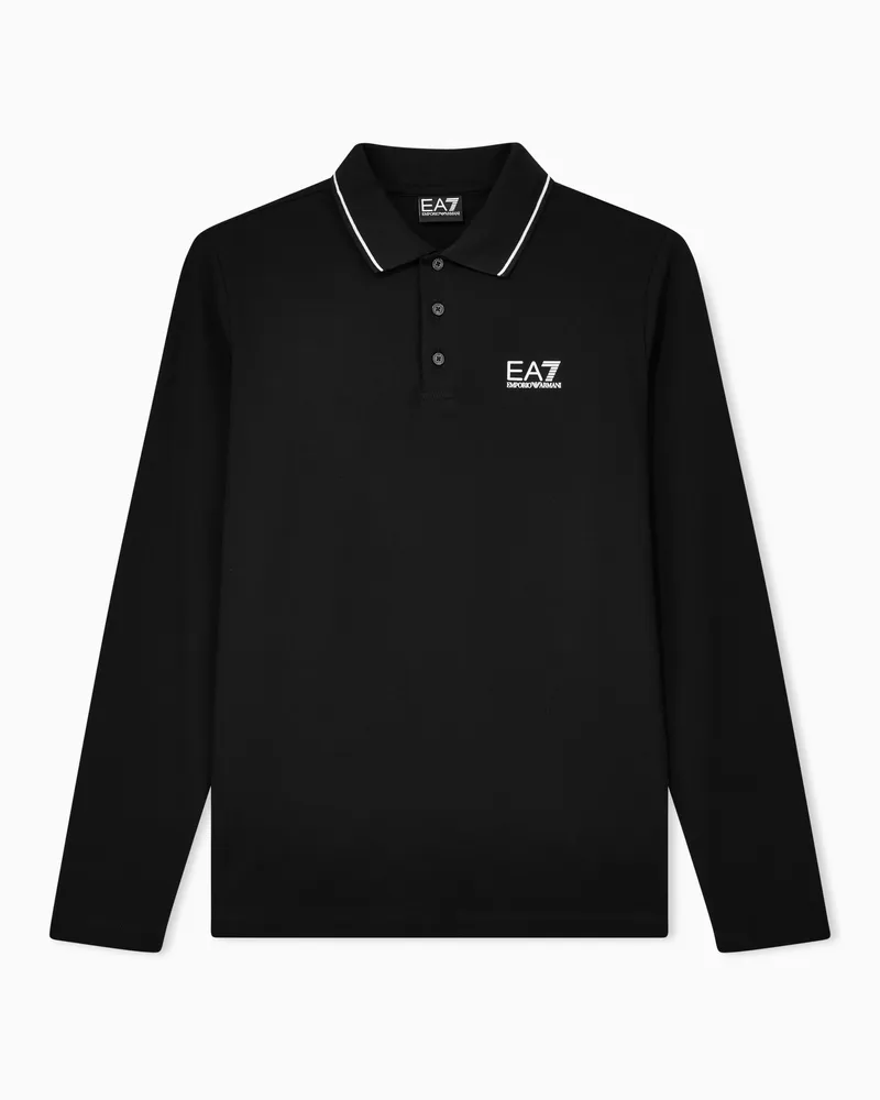 EA7 Core Identity Poloshirt mit langen Ärmeln aus Baumwollstretch Schwarz