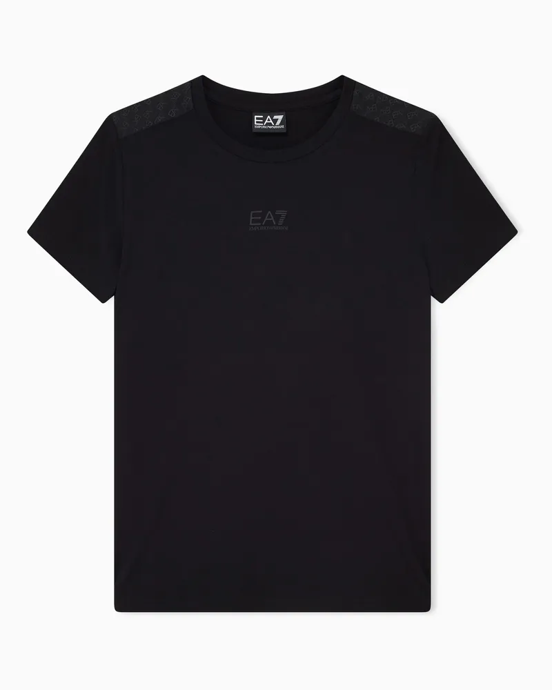 EA7 Schmal geschnittenes T-Shirt Logo Series aus Baumwolljersey Schwarz