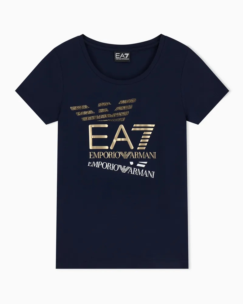 EA7 T-Shirt Logo Series aus Baumwolljersey mit Strasssteinen Marineblau