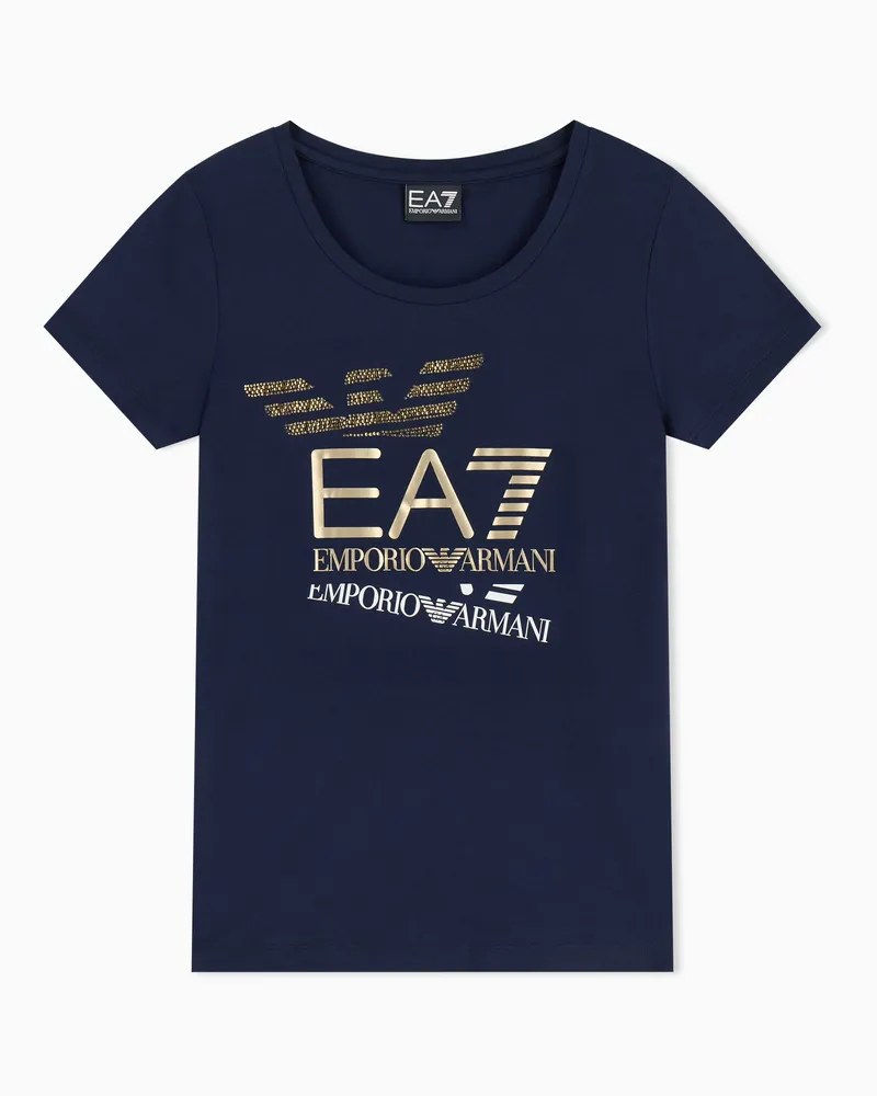 EA7 Logo Series T-Shirt aus Stretchjersey Marineblau