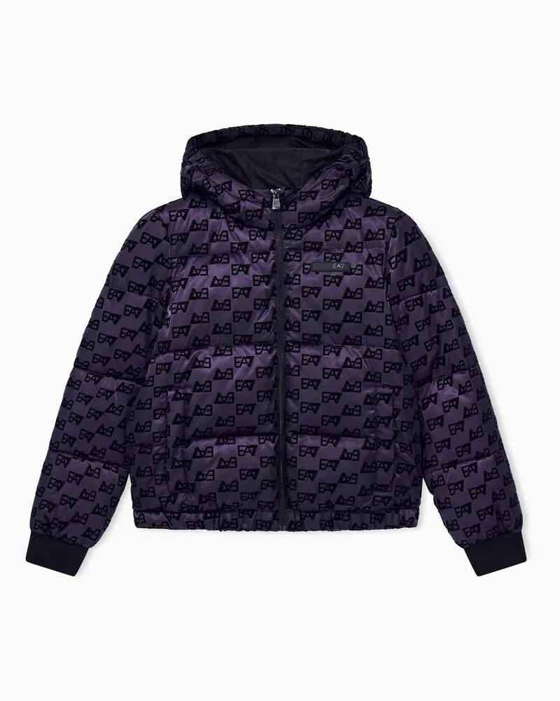 EA7 Bomberjacke im Regular Fit mit Kapuze und Allover-Muster Violett
