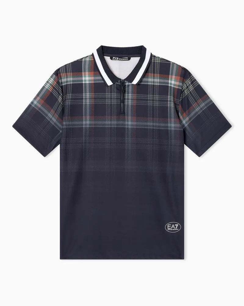 EA7 Golf Club Poloshirt aus elastischem Funktionsgewebe, mit Karomuster Blau