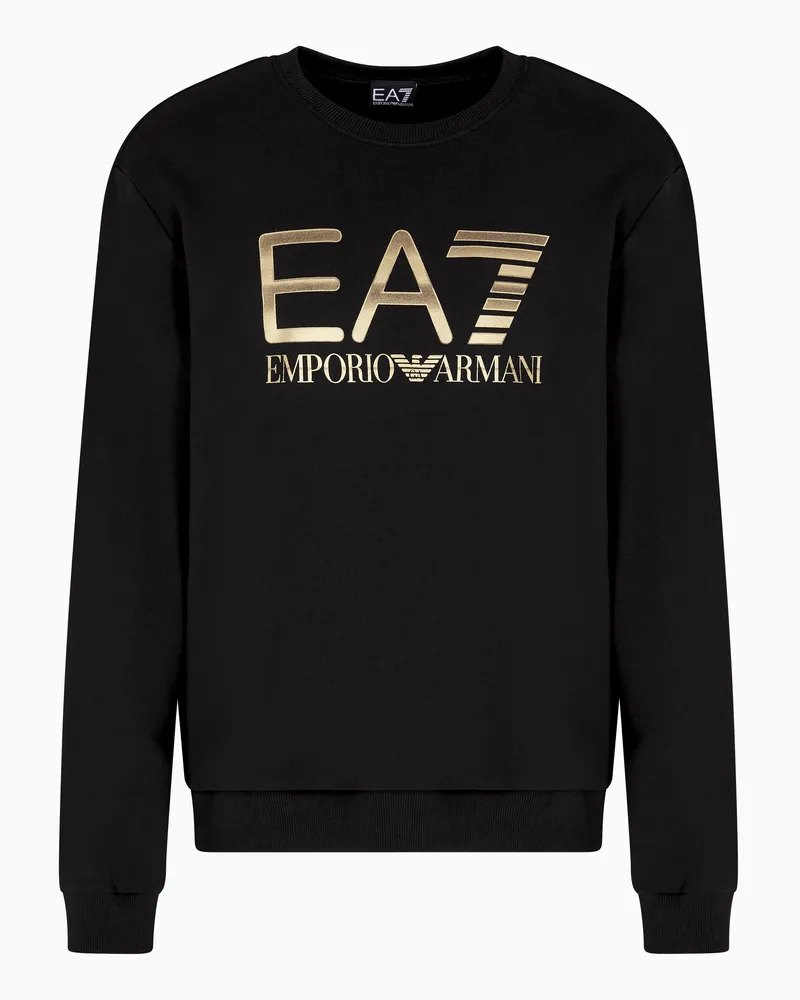 EA7 Logo Series Jersey-Sweatshirt mit Rundhalsausschnitt und Maxi-Logo, gefertigt aus Baumwollstretch Schwarz