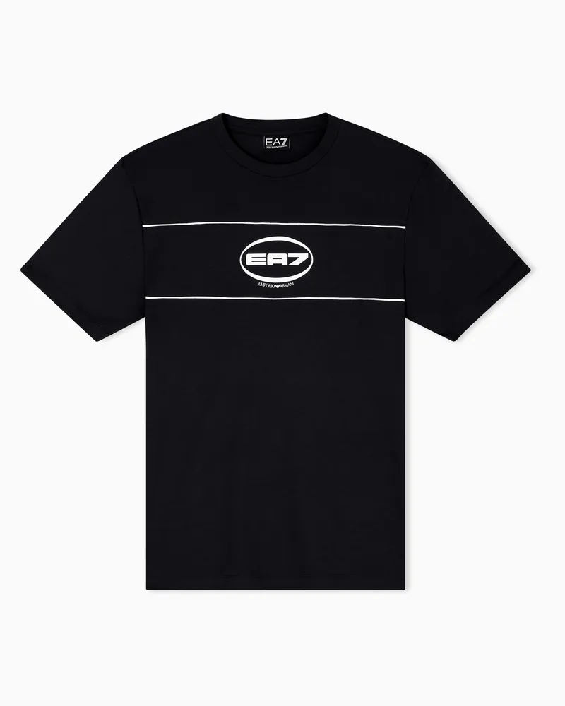 EA7 Logo Series T-Shirt mit Rundhalsausschnitt aus einer Baumwolljersey-Mischung Schwarz