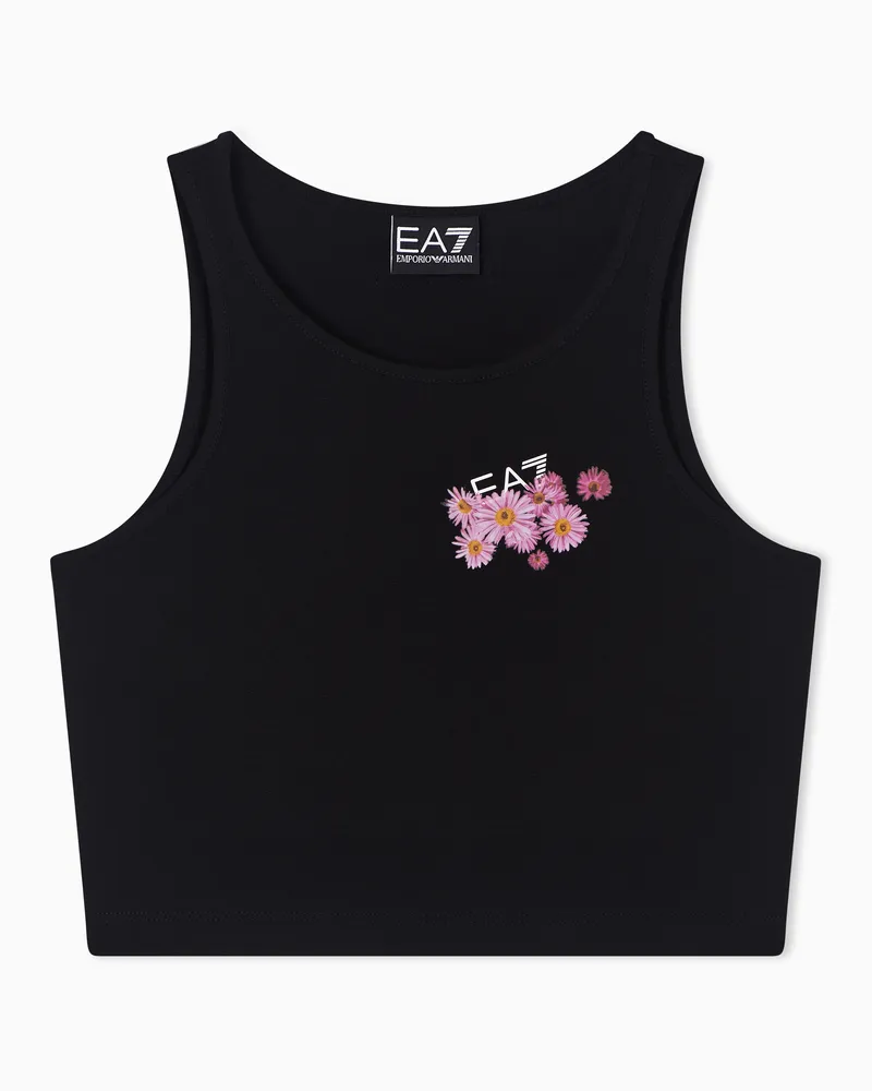 EA7 Graphic Series Girl Top aus Stretchjersey Schwarz
