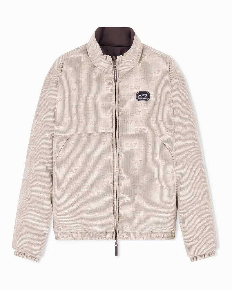 EA7 Wattierte Oversize Bomberjacke mit geprägtem Samtlogo Beige
