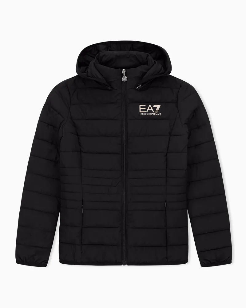 EA7 Core Lady wattierte Jacke aus recyceltem Funktionsgewebe mit Kapuze Schwarz