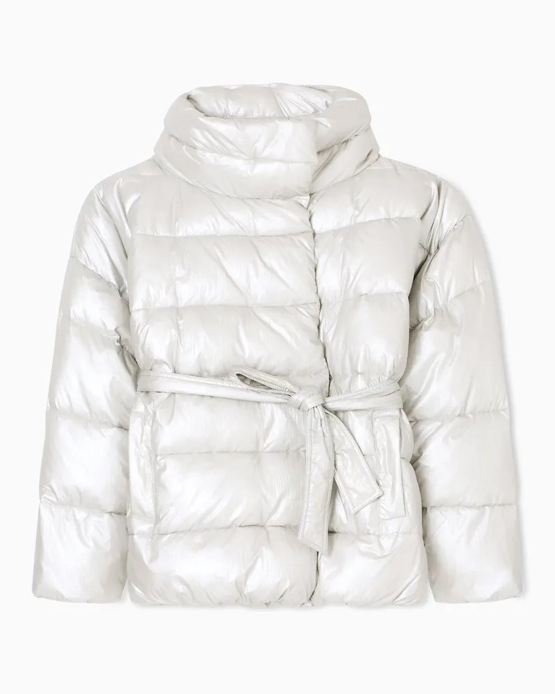 EA7 Wattierte Precious Jacke aus Nylon in Perlmutt-Optik Hellblau