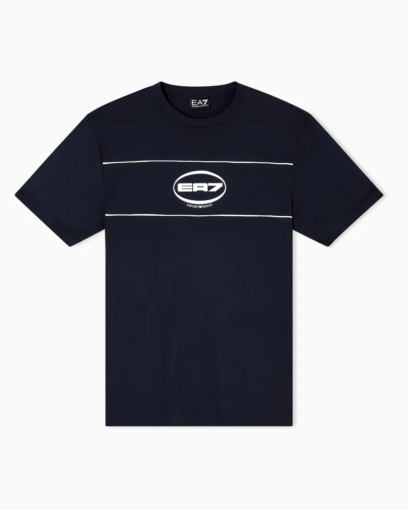 EA7 Logo Series T-Shirt mit Rundhalsausschnitt aus einer Baumwolljersey-Mischung Marineblau