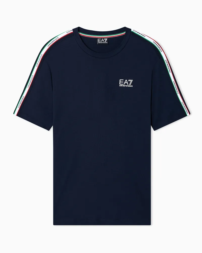 EA7 T-Shirt Italian Spirit mit Rundhalsausschnitt aus Baumwoll-Jersey Marineblau